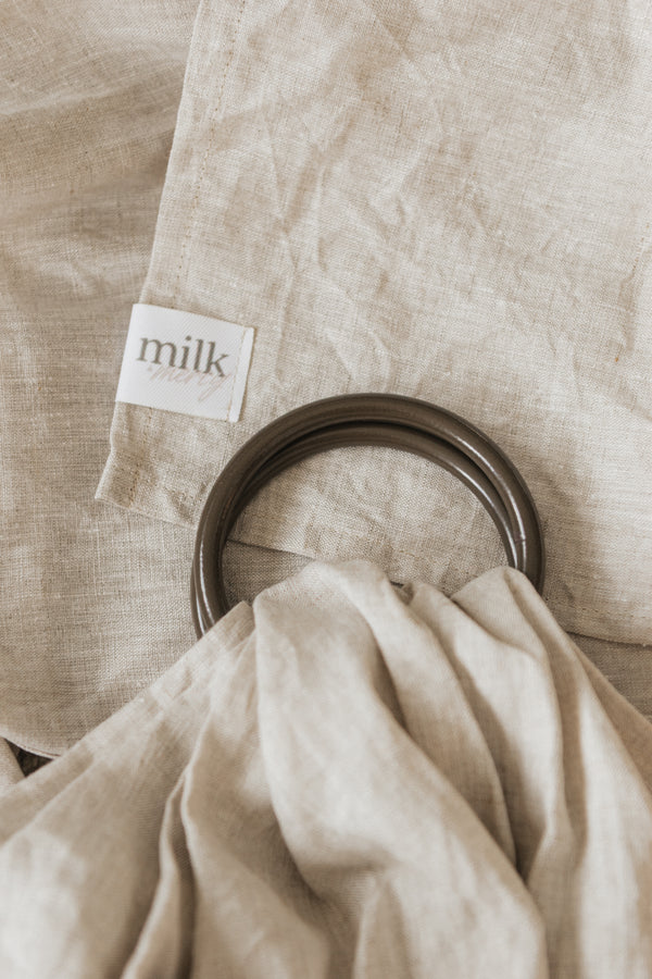 Milky - premium 100% pure linen ring sling (with dark brown rings)
