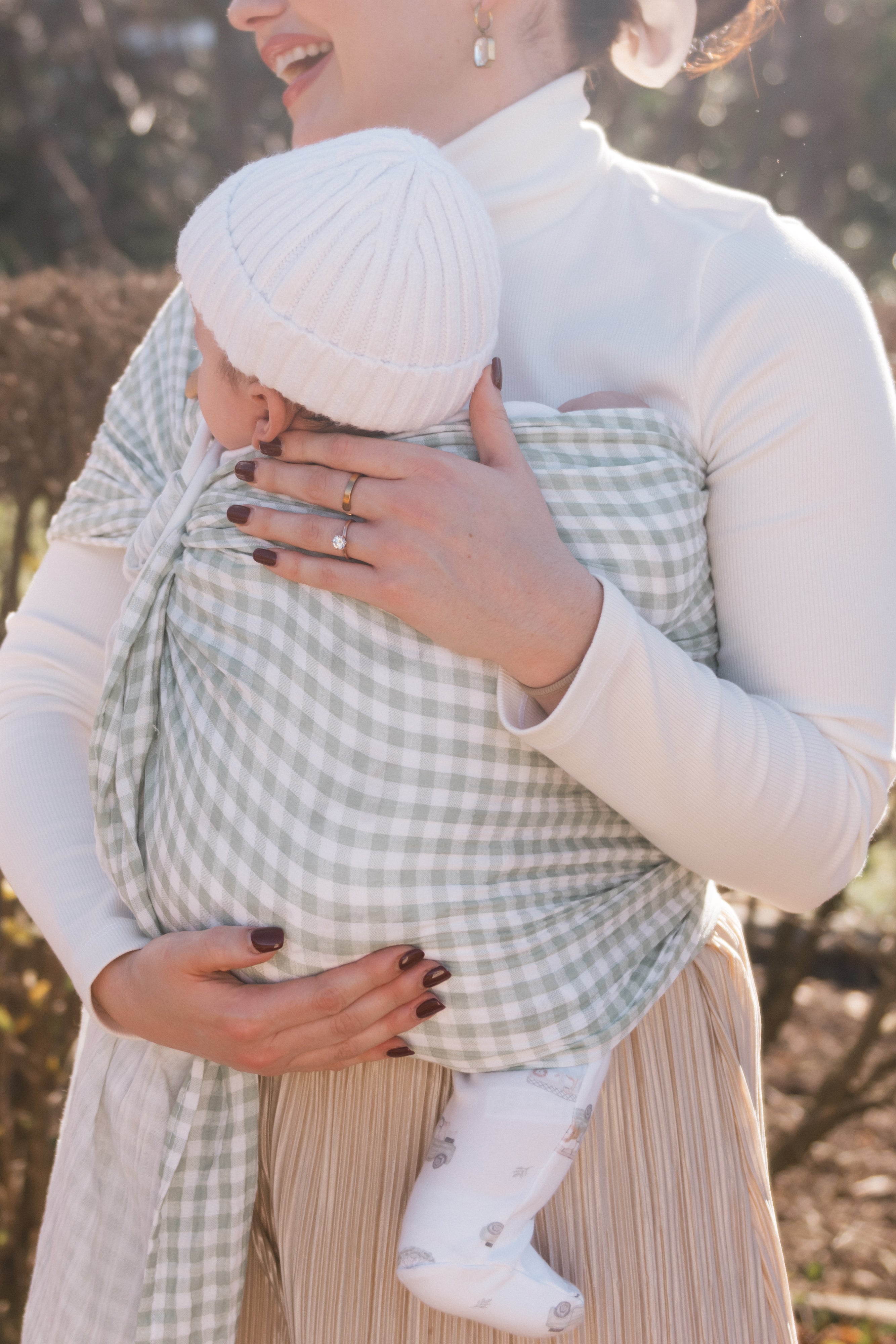 Gingham - 100% cotton ring sling (with white rings)