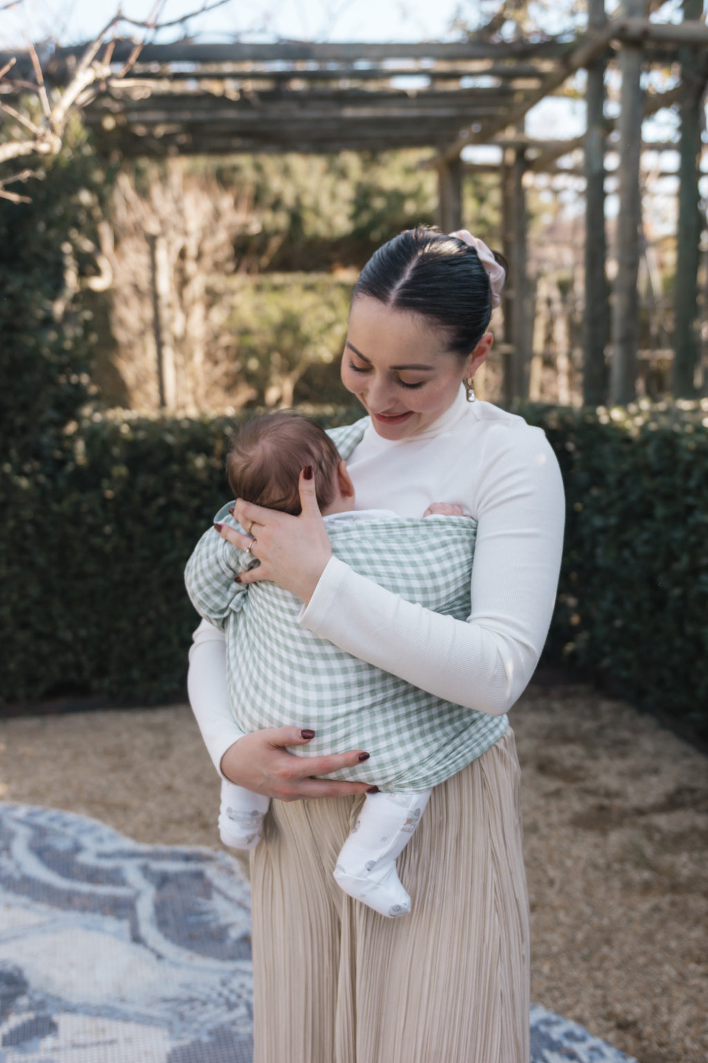 Gingham - 100% cotton ring sling (with white rings)