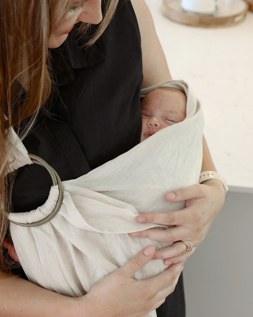 Original Milk - 100% pure linen ring sling (with khaki rings)